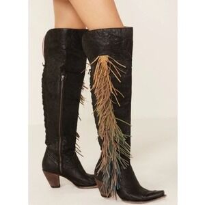 Junk Gypsy by Lane Tall Fringe Cowgirl Boots Size 6 Black with Ombre Fringe